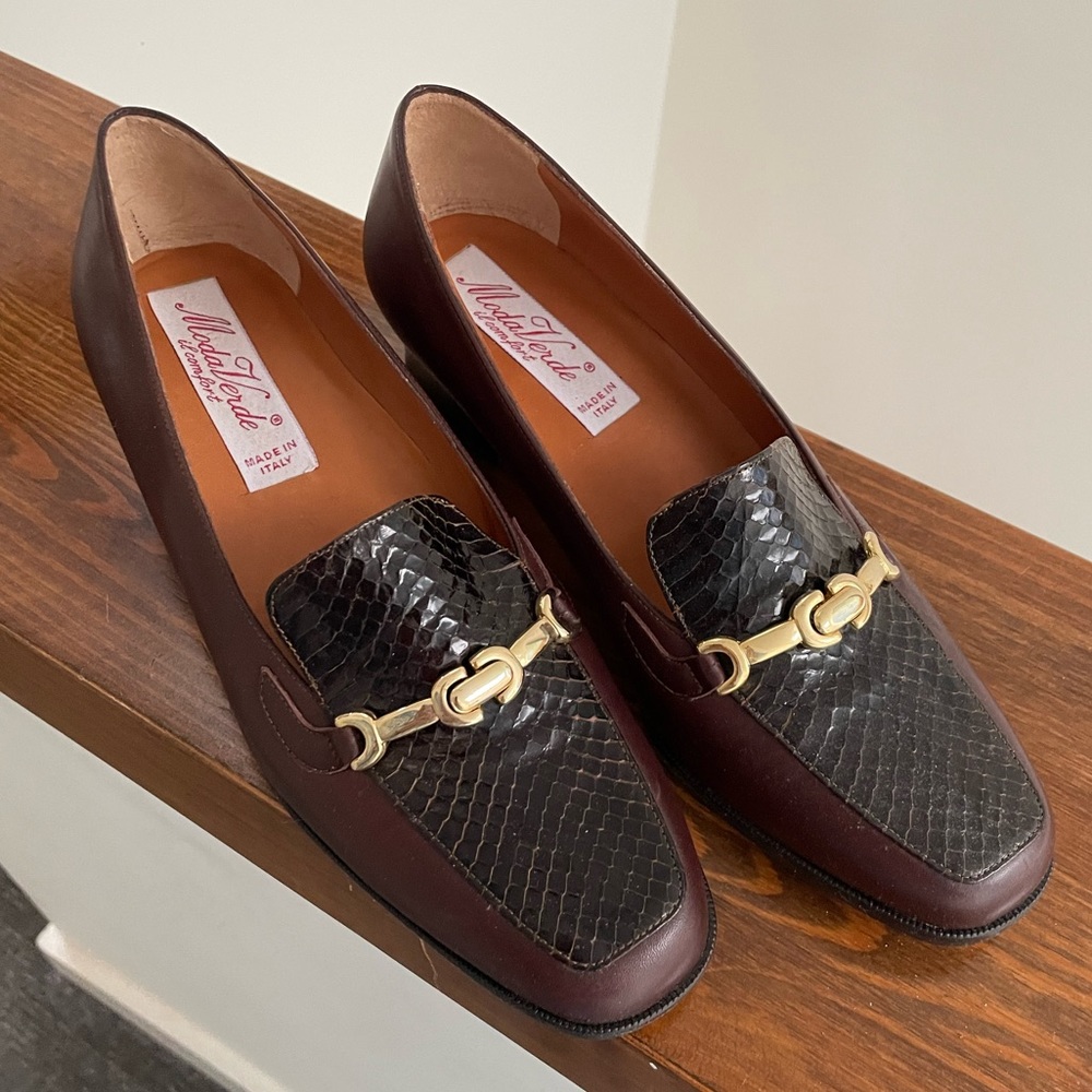 Brown and snakeskin Italian loafers 6 1/2